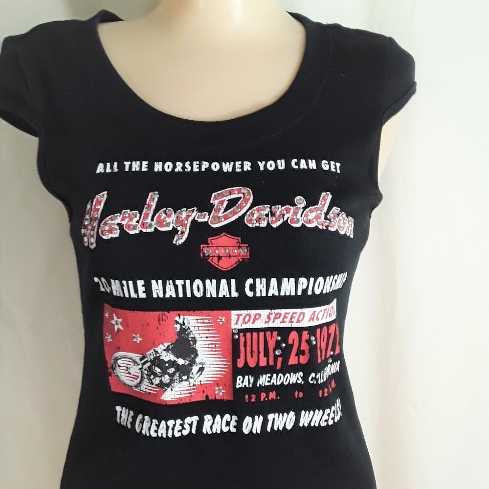 NWT Harley Davidson Women's Top National Championship Race Great Graphics Sz M